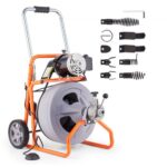 Desbloqueador de Tuberías Eléctrico Máquina de Limpieza de Tuberías 22,8m x 1,27cm Limpiador de Tubos de Drenaje con Alimentación Automática Accionamiento Neumático para Tuberías de 5-10 cm