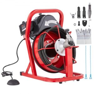 Desbloqueador de Tuberías Eléctrico Máquina de Limpieza de Tuberías 15m x 7,62mm Limpiador de Tubos de Drenaje con Alimentación Automática Accionamiento Neumático para Tuberías de 5-10 cm