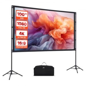 Pantalla de Proyector con 2 Trípodes, Pantalla de Proyección Portátil Antiarruga de 254 cm con Ángulo Amplio de 160° y Bolsa de Transporte 16:9 4K HD para Presentaciones de Cine en Casa