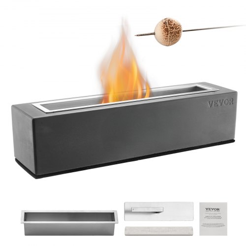 Brasero de Mesa de Hormigón para Decoración Interiores Exteriores, Alcohol Isopropílico, para Smores, para Patio, Balcón, con Cubierta para Extintor, Cuadrado, Gris Claro, 380 x 100 x 135 mm