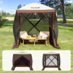 Tienda de campaña desplegable para cenador, tienda de campaña con pantalla emergente, refugio solar con dosel de 4 lados con 4 paños de viento de privacidad extraíbles y ventanas de malla, tienda de campaña con pantalla de instalación rápida de 6x6 pies con mosquitera, marrón