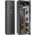 Caja Fuerte para 6 Rifles con Huella y Bloqueo de Teclado Digital Caja Fuerte de Arma con Casillero de Almacenamiento Incorporado y Estante Extraíble para Pistola y Pistola Larga en el Hogar