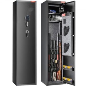 Caja Fuerte para 6 Rifles con Huella y Bloqueo de Teclado Digital Caja Fuerte de Arma con Casillero de Almacenamiento Incorporado y Estante Extraíble para Pistola y Pistola Larga en el Hogar
