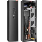 Caja Fuerte para 5 Rifles con Teclado Digital y Cerradura, Caja Fuerte de Armas con Casillero de Almacenamiento Incorporado y Estante Extraíble para Pistola y Pistola Larga en el Hogar