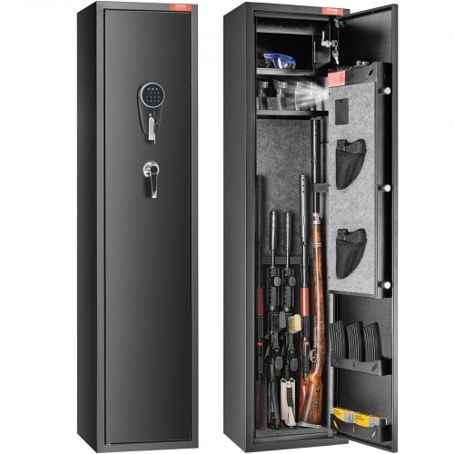 Caja Fuerte para 5 Rifles con Teclado Digital y Cerradura, Caja Fuerte de Armas con Casillero de Almacenamiento Incorporado y Estante Extraíble para Pistola y Pistola Larga en el Hogar