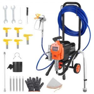 Pulverizador de Pintura sin Aire 1500 W 3300 PSI, Máquina de Pintura Airless con Carrito, con Cepillo de Limpieza, Manguera, Tubo de Extensión, Boquillas, para Apartamentos y Edificios