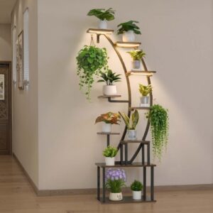 Soporte para Plantas con Luz de Cultivo 9 Niveles Alto de 166 cm, Forma de Media Luna, Estante con Luz para Plantas, 3 Temporizadores y 10 Niveles de Brillo, para Sala de Estar, Balcón