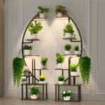 Soporte para Plantas con Luz de Cultivo 7 Niveles Alto de 166,5 cm, Forma de Media Luna 2 Piezas, Estante con Luz para Plantas, 3 Temporizadores y 10 Niveles de Brillo, para Sala de Estar