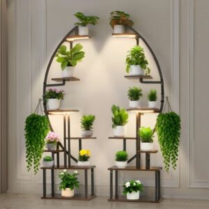 Soporte para Plantas con Luz de Cultivo 7 Niveles Alto de 166,5 cm, Forma de Media Luna 2 Piezas, Estante con Luz para Plantas, 3 Temporizadores y 10 Niveles de Brillo, para Sala de Estar