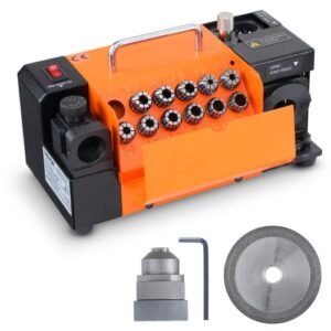 Afilador de Brocas MR-13A Afilador de Fresas 3-13 mm Ángulo de Punta Ajustable de 95° a 135° Afilador Portátil 120 W 4500 rpm con 11 Abrazaderas, Muela CBN y SDC, 285x135x160 mm