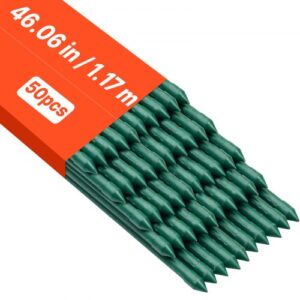 Soportes para Plantas, Ø11x1170 mm, Tutores de Metal Recubiertos de Plástico a Tomates, con Extremo Puntiagudo y Topes Antideslizantes para Cultivo de Plantas Trepadoras y Hortalizas, 50 uds