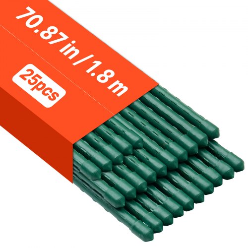 Soportes para Plantas, Ø11 x 1800 mm, Tutores de Metal Recubiertos de Plástico, con Extremo Puntiagudo y Topes Antideslizantes para Cultivo de Plantas Trepadoras y Hortalizas, 25 uds, Verde