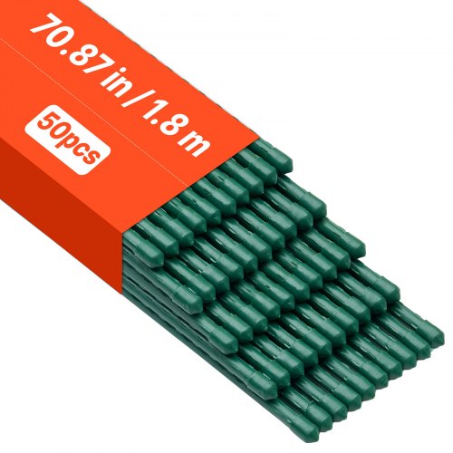 Soportes para Plantas, ⌀11x1800 mm, Tutores de Metal Recubiertos de Plástico a Tomates, con Extremo Puntiagudo y Protuberancias Antideslizantes para el Cultivo de Plantas Trepadoras, 50 uds