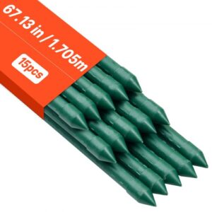Tutores de Metal Recubiertos de Plástico para Tomates, con Extremo Puntiagudo y Protuberancias Antideslizantes para el Cultivo de Plantas Trepadoras y Hortalizas, Ø 16 x 1705 mm, 15 uds