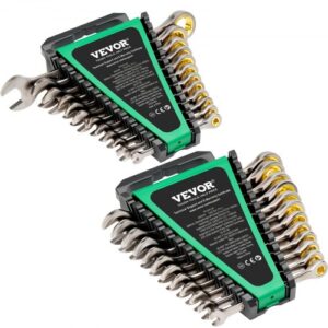 24 PCS Juego de Llaves Combinadas, Juego de Llaves de Trinquete con Estante Organizador, Juego de Llaves Mediano SAE de 1/4" a 7/8" y Métricas de 8 mm a 19 mm para Reparaciones de Automóviles