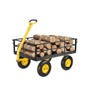 2 en 1 Carrito de Jardín de Acero de 2125 x 750 x 670 mm con Neumáticos Todoterreno de 13", Laterales de Malla Extraíbles y Manija Giratoria de 180°, Carga de 544,31 kg, Amarillo y Negro