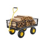 Carrito Resistente de Jardín de Acero de 1840 x 560 x 535 mm con Neumáticos de 10", Laterales de Malla Extraíbles y Manija Giratoria de 180°, Capacidad de Carga de 408,23 kg, Amarillo y Negro