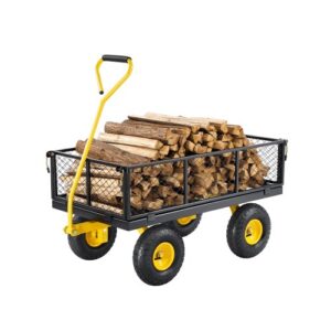 Carrito Resistente de Jardín de Acero de 1840 x 560 x 535 mm con Neumáticos de 10", Laterales de Malla Extraíbles y Manija Giratoria de 180°, Capacidad de Carga de 408,23 kg, Amarillo y Negro