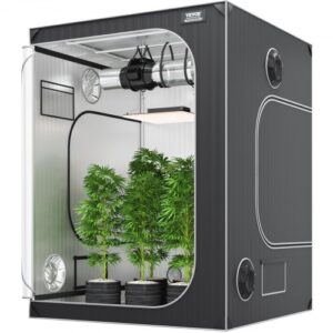 Tienda de Cultivo 150 x 150 x 200 cm Tienda de Cultivo Hidropónico Mylar 2000D Altamente Reflectante con Ventana de Observación Bolsa de Herramientas y Bandeja de Piso para Cultivo de Plantas