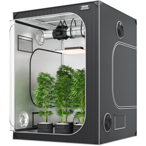 Tienda de Cultivo 150 x 150 x 200 cm Tienda de Cultivo Hidropónico Mylar 2000D Altamente Reflectante con Ventana de Observación Bolsa de Herramientas y Bandeja de Piso para Cultivo de Plantas