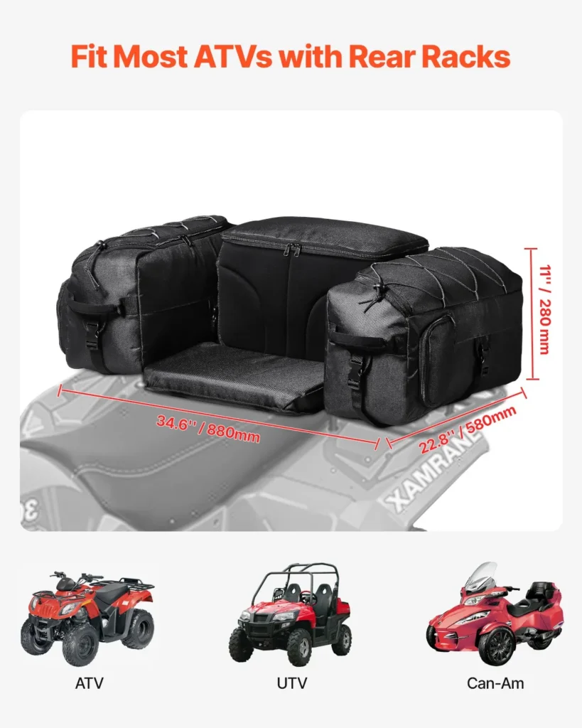 Bolsa Trasera ATV 50L con Respaldo Acolchado y Soporte para Botella – Almacenamiento Off-Road Oxford 600D