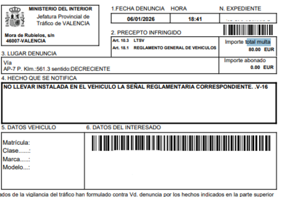 Multa por la baliza V‑16 en España — ¿Qué ha pasado?