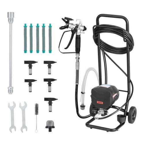 Pulverizador de Pintura sin Aire 650 W 3000 PSI, Máquina de Pintura Airless con Carrito, con Cepillo de Limpieza, Manguera, Tubo de Extensión, Boquillas, para Pintar Exteriores, Interiores