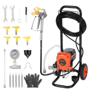 Pulverizador de Pintura sin Aire 900 W 3300 PSI, Máquina de Pintura Airless con Carrito, con Cepillo de Limpieza, Manguera, Tubo de Extensión, Boquillas, para Pintar Exteriores, Interiores