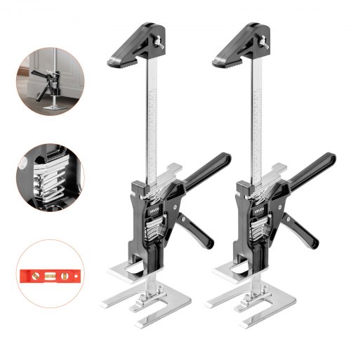 VEVOR Brazo Ahorrador de Trabajo 2 Piezas Carga de 150 kg Elevación hasta 250 mm Levantador Manual de Placas de Metal con Nivel Magnético para Puertas, Ventanas, Muebles, Carpintería, Negro