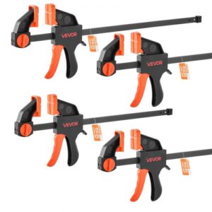 VEVOR Abrazaderas de Barra para Carpintería 2 PCS 30,48 cm 2 PCS 15,24 cm, Abrazadera/Separador de una Mano, Abrazadera en F de Agarre Rápido de Plástico y Acero Carga de 70 kg para Carpintería