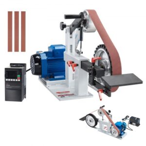 Lijadora de banda VEVOR, pulidora de banda de velocidad variable de 72 x 2 pulgadas con VFD, pulidora de banda de 1500 W y 2 HP con 3 moldes de pulido y 3 bandas de lijado para trabajar metales y fabricar cuchillos