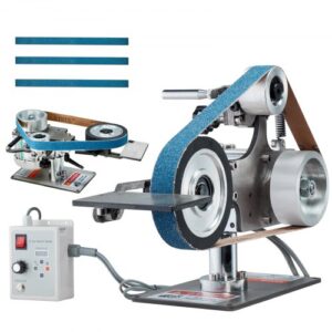 Lijadora de banda VEVOR, pulidora de banda de velocidad variable de 30 x 1 pulgada con VFD, pulidora de banda de 550 W con 2 moldes de pulido y 3 bandas de lijado para trabajar metales y fabricar cuchillos