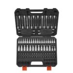 VEVOR 107 PCS Juego de Vasos con Punta, SAE y Métricos, Hexagonales/Torx/Torx Externo/a Prueba de Manipulaciones/Extralargos, Acero de Aleación S2 y Acero Cr-V, con Impulsores de 1/4", 3/8" y 1/2"