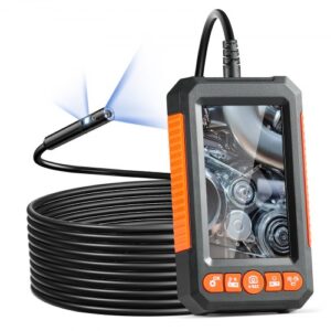 Cámara endoscópica VEVOR con luz, boroscopio industrial de doble lente, cámara de inspección con pantalla de 4,3" y 1080P, 8 + 1 luces, zoom de 4X, cámara impermeable IP67 tipo serpiente para automóviles y plomería (cable de 16,4 pies, tarjeta de 32 GB)
