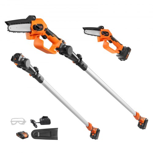 VEVOR Podadora de Pértiga Telescópica 2 en 1 con Batería de 20 V y 2 Ah Grosor de Corte de 13 cm Podadora Eléctrica con Batería y Funda de Cuchilla Sierra Telescópica para Cortar Ramas de Árboles