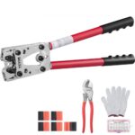 VEVOR Alicates para Prensar de Aluminio de Cobre 6/10/16/25/35/50 mm² Herramienta para Prensar Enchufes de Cable de Batería AWG10-1/0 con Cortador de Cable 6 tamaños 95 Conectores Anillo de Cobre