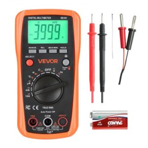 VEVOR Multímetro Digital TRMS, de 4000 Cuentas, Voltímetro, Prueba de Voltaje CA/CC, Corriente, Capacitancia, Frecuencia, Temperatura, Diodos, Continuidad y Ciclo de Trabajo, 168 x 85 x 38 mm