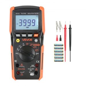 VEVOR Multímetro Digital TRMS, 4000 Cuentas, Voltímetro, Ohmímetro, con Rango Automático Manual Conmutable, Comprobador Voltaje CA/CC 1000 V, Resistencia y Continuidad, 190 x 95 x 60 mm, Negro