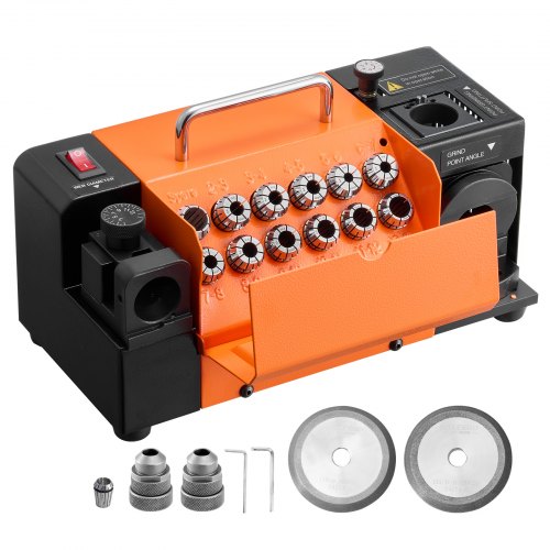 VEVOR Afilador de Brocas MR-13B de 3 a 15 mm, con Ángulo de Alivio de Labios Ajustable y Ángulo de Punta 95° a 135°, Alta Velocidad 4600 RPM, con 13 Pinzas, Muelas CBN y SDC, 290 x 140 x 160 mm