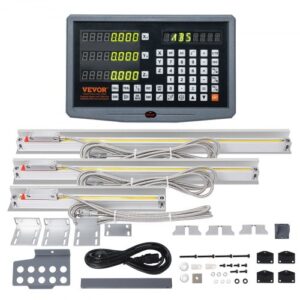 VEVOR Pantalla digital, 250, 500, 600 mm, escala lineal de 3 ejes DRO Varilla de soporte Portacuchillas Caja de placa Soporte para cable de alimentación Cubierta de tornillo de mariposa Regla