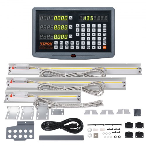 VEVOR Pantalla digital, 250, 500, 600 mm, escala lineal de 3 ejes DRO Varilla de soporte Portacuchillas Caja de placa Soporte para cable de alimentación Cubierta de tornillo de mariposa Regla