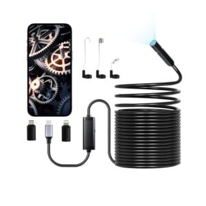VEVOR Cámara Endoscópica con Cable Semirrígido de 15 m, Boroscopio HD 1920P para Android e iOS, con Luz, 8 LED, Zoom 2X, Impermeable IP67, para Automóviles y Plomería, 15000 x 24 x 12 mm, Negro