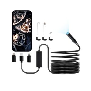 VEVOR Cámara Endoscópica, Boroscopio HD 1920P para Android e iOS, con 8 Luces LED Ajustable y Cable Semirrígido de 5 m, Zoom 2X, Impermeable IP67, para Automóviles y Plomería, 5000 x 18 x 10 mm