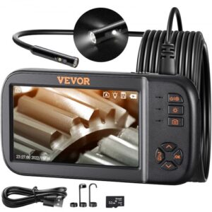 VEVOR Cámara Endoscopio de Triple Lente 4,5" Pantalla IPS Cámara de Inspección Borescopio con Lente 1080P Cable Serpiente 8 Luces, Batería 2860 mAh, Endoscopio Impermeable para Auto, Pared, Drenaje