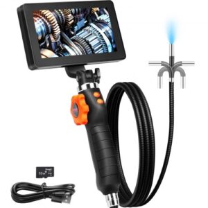 VEVOR Cámara Endoscópica Articulada con Luz Cámara de Inspección de Endoscopio Articulada Bidireccional Lente de 6,4mm Pantalla IPS 5" 1080P HD Zoom 8X 8 Luces LED para Coche, Fontanería Cable 1,5m
