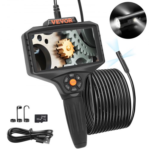 VEVOR Cámara Endoscopio de Triple Lente 5" Pantalla IPS Cámara de Inspección Borescopio Tarjeta TF de 32 GB 5 Modos Cable de 5 m Batería 5000 mAh Endoscopio Impermeable para Auto, Fontanería, Drenaje