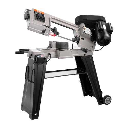 VEVOR Sierra de Cinta Horizontal Portátil 86 x 41 x 135 cm para Corte Horizontal y Vertical de Metal con Motor de 550 W, Ajuste de Ángulo de 0 a 45°, Velocidad Variable, para Metal, Madera y Plástico