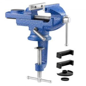 VEVOR Tornillo de Banco de Mesa, con Base Giratoria de 360°, Fabricado en Hierro Fundido, para Carpintería, Perforación de Metal, Grabado, Rectificado, Soldadura y Corte, 160 x 90 x 195 mm, Azul