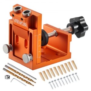 VEVOR Juego de Plantillas para Agujeros Ocultos de 12-48 mm, con Broca Escalonada y la de Accionamiento Cuadrado, Llave Hexagonal, Anillo de Tope para Broca, Tacos y Tornillos, 195 x 160 x 90 mm