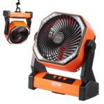 VEVOR Ventilador Portátil USB Recargable de 219 mm con Luces LED Ventilador de Escritorio Pequeño con Batería Giratorio Silencioso Ajustable de 4 Velocidades para Dormitorio, Viajes, Camping